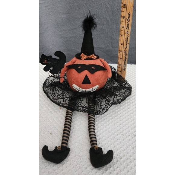Primitive Folk Art Pumpkin‎ Head Doll Halloween Fall Witch Shelf Sitter Autumn - Picture 2 of 9